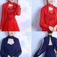 thumbnail image 6 of Women Elegant Side Split Long Sleeve Wedding Shawl Cape Halter Neck Chiffon Shrug Capelet Open Front Backless Floral Lace Bridal Jacket Bolero, 6 of 19