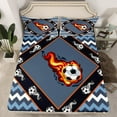 thumbnail image 2 of Soccer Sheet Set ,Black Blue Geometric Striped Bed Sheets King,Flame Football Bedding Set,Modern Sports Ball Print Fitted Sheet + Top Sheet + 2 Pillowcases, 2 of 6