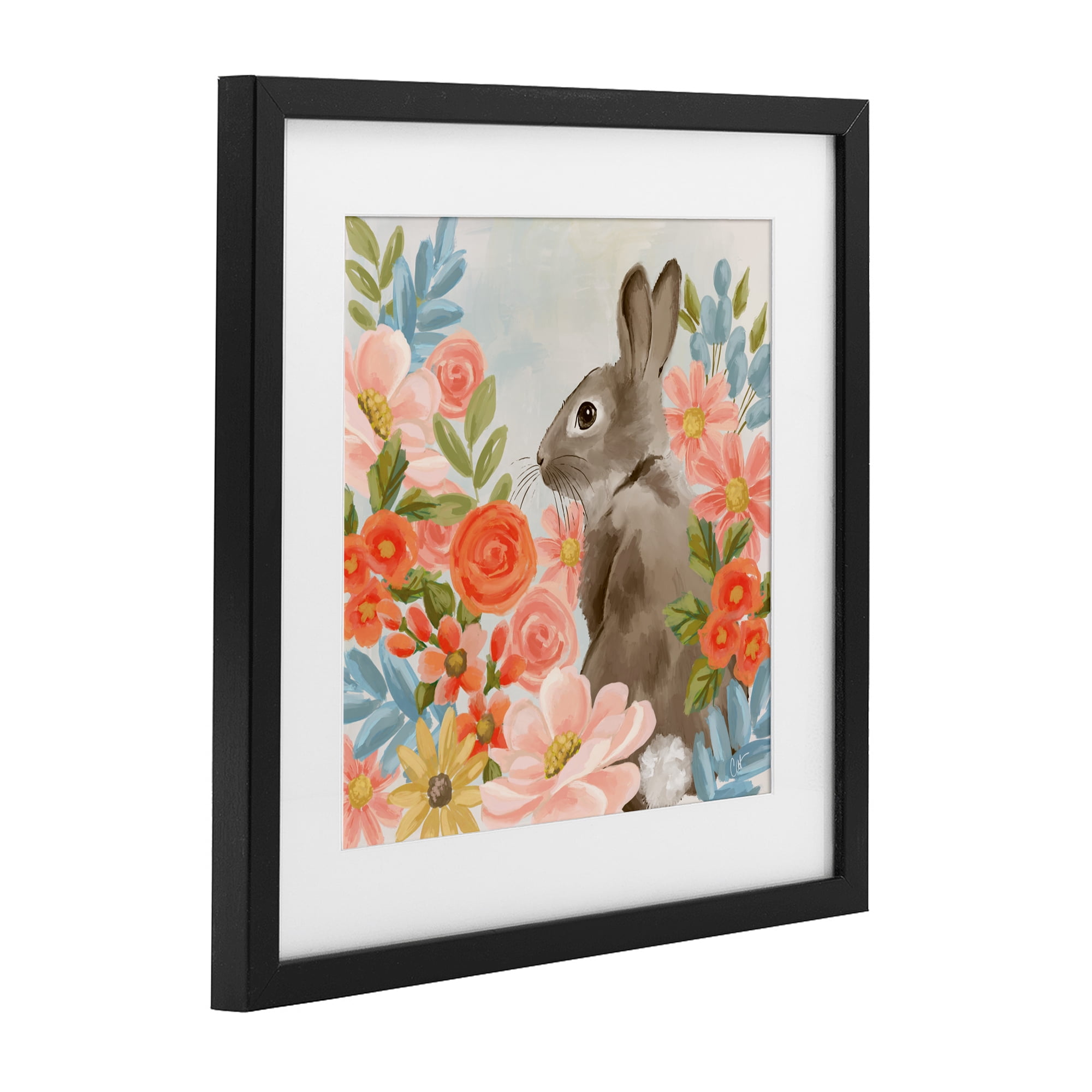 Stupell Industries Bunny In The Blooms Black Framed Print Under Glass, design by Cat Thurman Designs