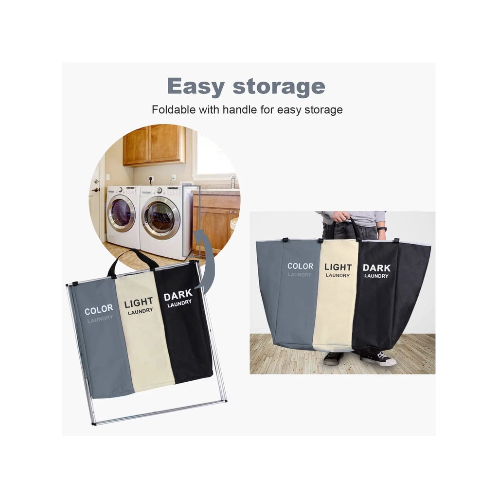 Keenstone Laundry Basket, 135L 3-Compartment Collapsible Waterproof Closes Sorter, Durable Fabric Basket for Home & Dorm Room