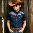 thumbnail image 2 of KHONTS Boys Summer Western Shirts Short Sleeve Printed Cowboy Shirts Casual Button down Shirt,Size 4-13 Years Navy 140, 2 of 3