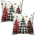 thumbnail image 2 of Christmas Throw Pillow Covers 16x16 Set of 2, Winter Xmas Tree Buffalo Check Plaid Snowflakes Decorative Pillow Cases Cotton Linen Cushion Cover for Sofa Couch Living Room Bedroom Porch Outdoor, 2 of 4