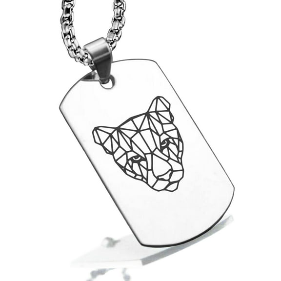 Stainless Steel Geometric Polygon Puma Animal Dog Tag Pendant Necklace