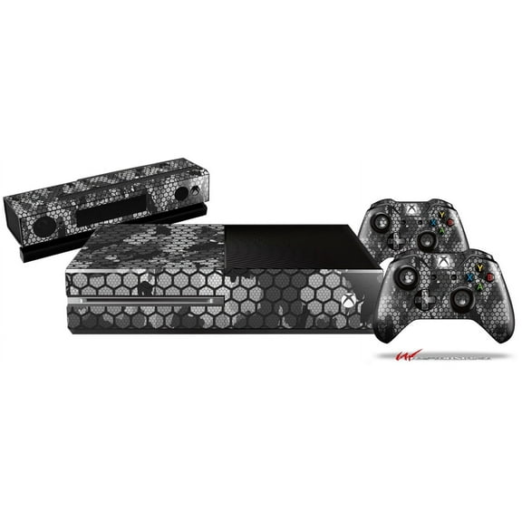 HEX Mesh Camo 01 Gray - Skin Bundle Decal Style Skin fits XBOX One Console Original, Kinect and 2 Controllers (XBOX SYSTEM NOT INCLUDED)