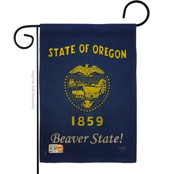 Breeze Decor BD-SS-G-108109-IP-DB-D-US13-BD 13 x 18.5 in. Oregon Burlap Americana States Impressions Decorative Vertical Double Sided Garden Flag
