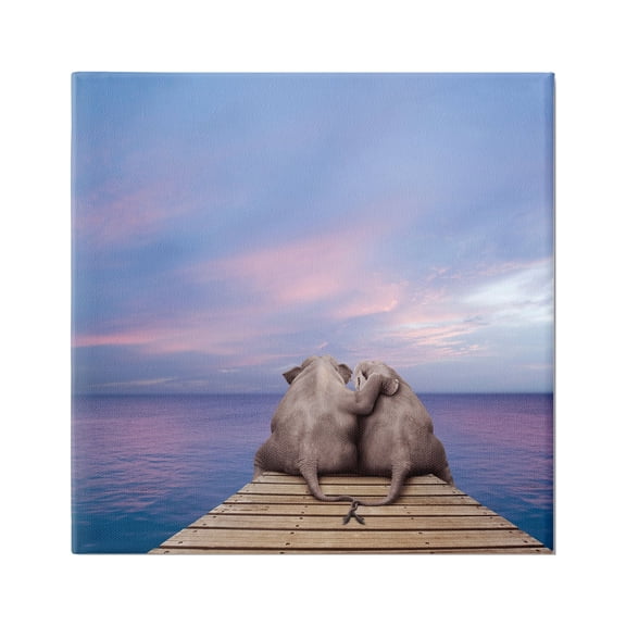 Stupell Industries Elephants Cuddling on Dock Animals & Insects Painting Gallery Wrapped Canvas Print Wall Art, 17 x 17