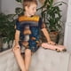 thumbnail image 4 of Balery Vintage Blue Leaf Mushroom Conjunto de Pijama Infantil de Manga Corta con Estampado – Ropa de Dormir de Algodón Suave-Large, 4 of 6