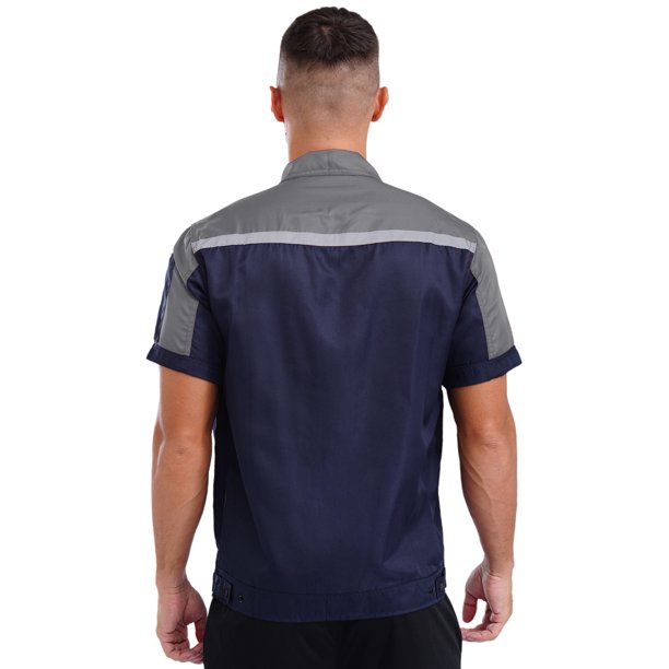 Men's Mechanic Work Shirt Short Sleeve Front Zip Industrial