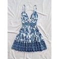 thumbnail image 5 of Blue And White Floral Print V-Neck Spaghetti Strap Mini Dress With Cutout Waist And Tiered Skirt, 5 of 6