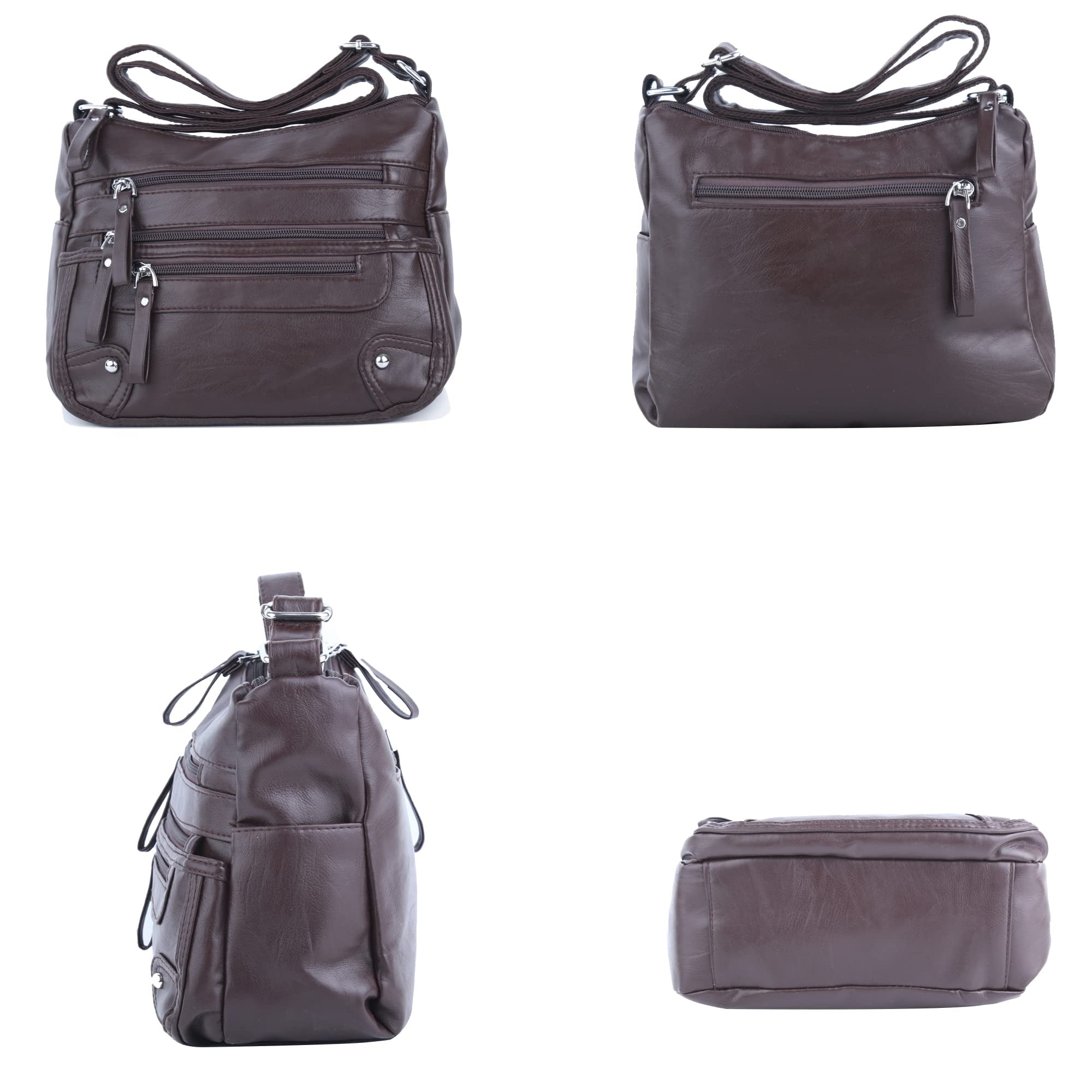 10 Pockets Crossbody Purses for Women Medium Pocketbooks Lightweight Ladies Satchel Bag Multi Pocket Shoulder Handbag