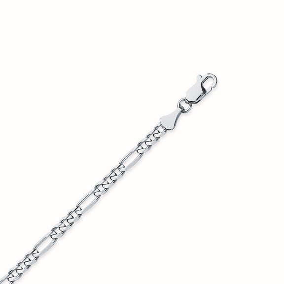 Sterling Silver Rhodium Plated 3.9mm Concave Figaro Chain Necklace Lobster Claw Closure - 18 Inch