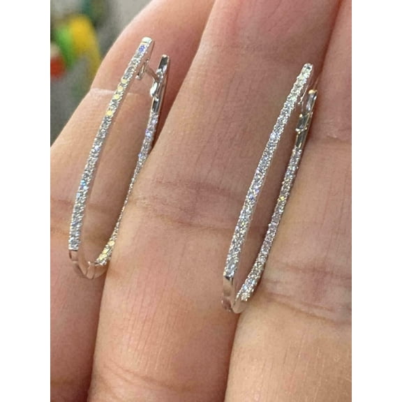 1.20 Ct Round Cut Lab Created Diamond 14K White Gold Plated Huggie Hoop Earrings For Her