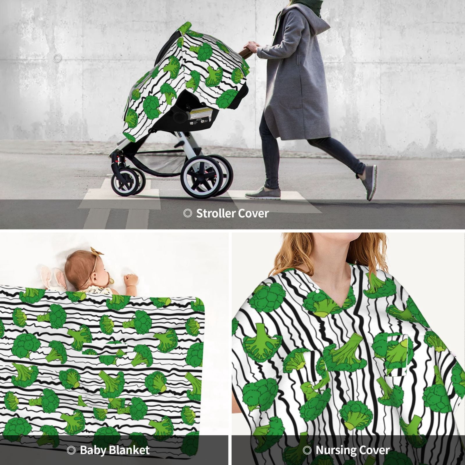 Car Seat Cover Baby - Broccoli 2 Breathable Infant Car Seat Cover for Baby Carseat, Lightweight Comfort Baby Essentials Must Haves Newborn Stuff for Girl Boy