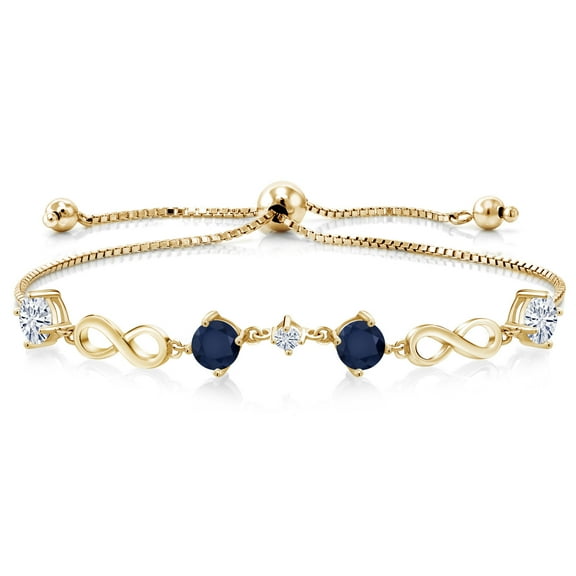 Gem Stone King Keren Hanan 18K Yellow Gold Plated Silver Women Adjustable Infinity Tennis Link Bracelet Sapphire Moissanite (2.27 Cttw)