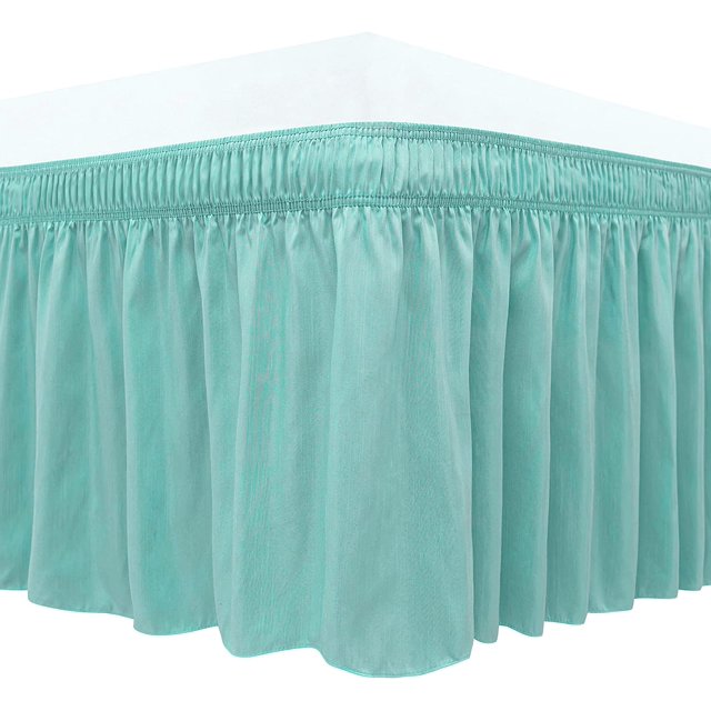 GFDYREE Wrap Around Bed Skirts for Queen Beds with 18 Inches Drop, Aqua Elastic Dust Ruffles Easy Fit Wrinkle & Fade Resistant Silky Luxurious Fabric Solid Machine Washable