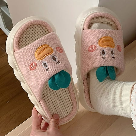 

CoCopeanut Linen Slippers Husky Upper Women Summer Thick Bottom Indoor Couple Home Non-slip Spring Autumn Cotton Linen Sandals Slippers