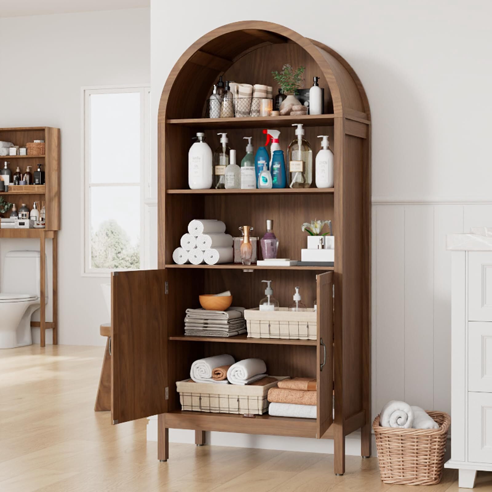 Fsbecl 70.9" fluted tall storage cabinet, arched bookcase cabinet Suitable for Living Room