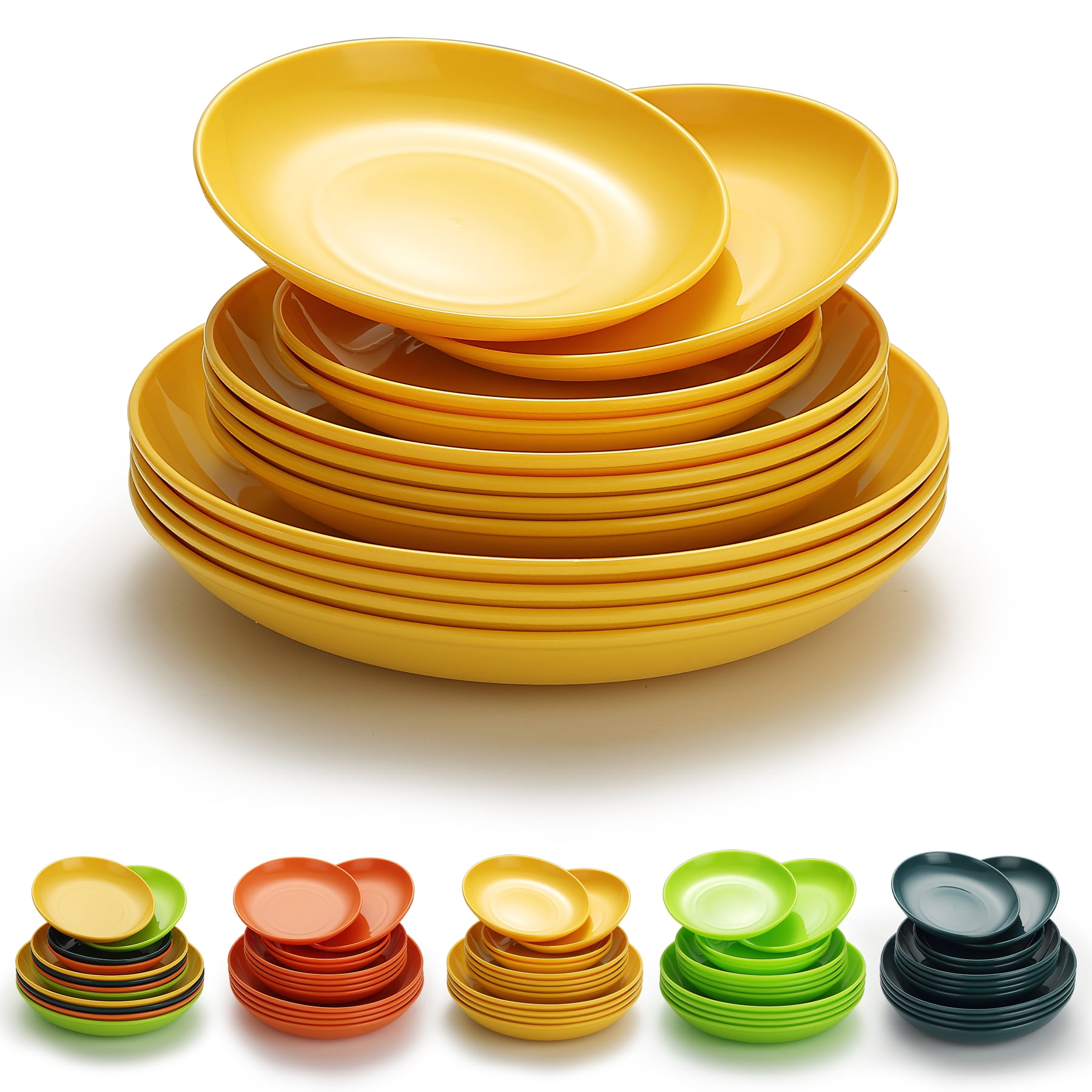 ReaNea Gold Plastic Plates 12 Piece Unbreakable and Reusable Camping Travel Pine Lightweight