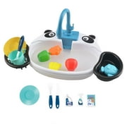 Role Play Kitchen Sink Toys with Running Water Dishes Simulated Play Dishes