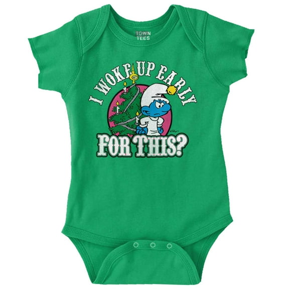Grumpy Smurf Christmas Xmas Tree Romper Boys or Girls Infant Baby Brisco Brands 12M