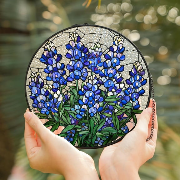 Bluebonnet Flower Stained Glass Suncatcher, Wildflower Window Hanging