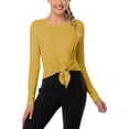 thumbnail image 1 of Women's Long Sleeve Yoga Tops Round Neck Irregular Hem Workout Shirts, 1 of 6