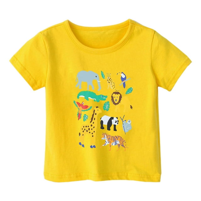 PMVFHDE T-Shirts Garçons Mode Décontractée Imprimé Col Rond Manches Courtes Ample T-Shirt Haut Jaune, 2-3 Ans