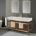 thumbnail image 6 of Merano 60" Double Stainless Steel Vanity Console in Brushed Gold with Aosta White Stone Countertop and Mirror, 6 of 6