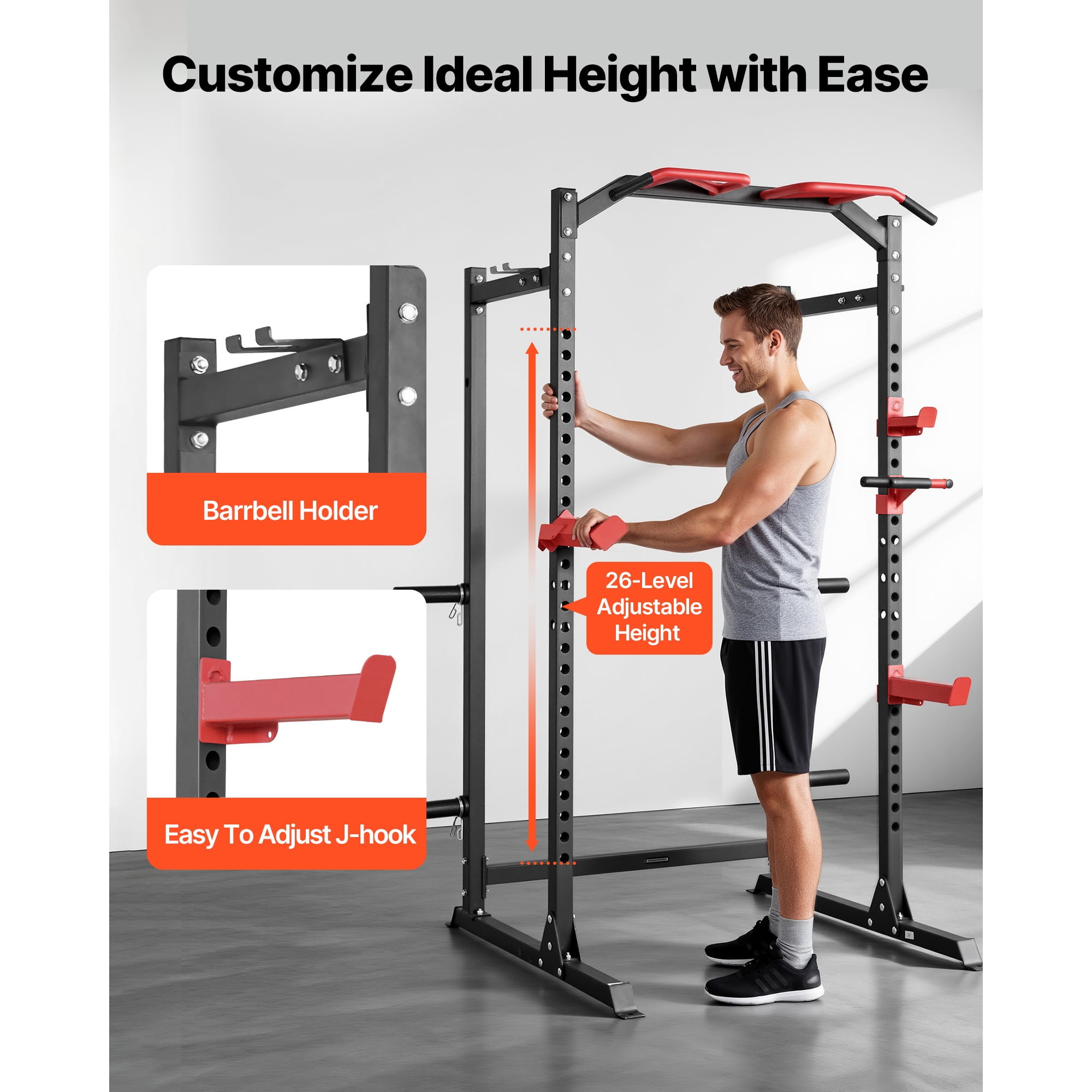KFFKFF Multifunctional Power Cage Power Rack with Adjustable Height Exercise – 83.46 in, 100.53 lbs, Red