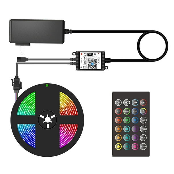 Tira de luces LED RGB Smart Wifi 16.4ft. 5050 Luces que cambian de color con voz y aplicación y 24 t Abanopi Negro