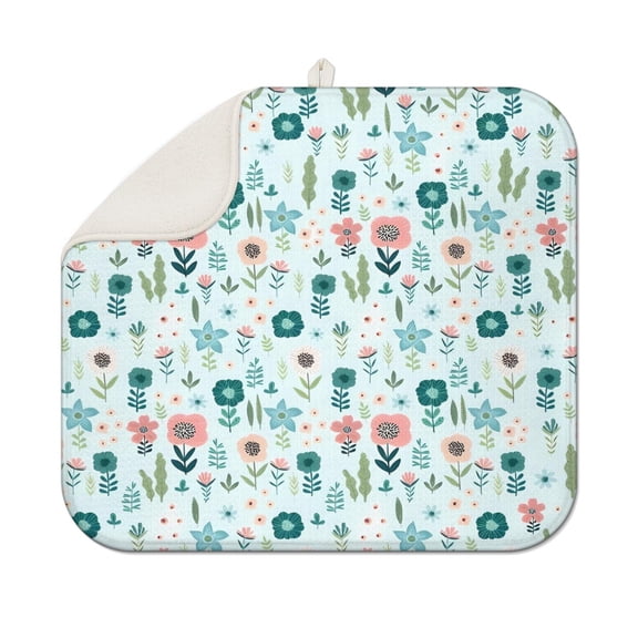 Pioneer Flower Floral Print Pattern Dish Drying Mat for Kitchen 1 Pack, Ultra Absorbent Microfiber Dishes Drainer Mats,16"x18"
