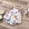 thumbnail image 6 of Douhoow Baby Girl Suspender Jumpsuits Casual Flower Print Round Neck Bow Lace-Up Triangle Romper, 6 of 9