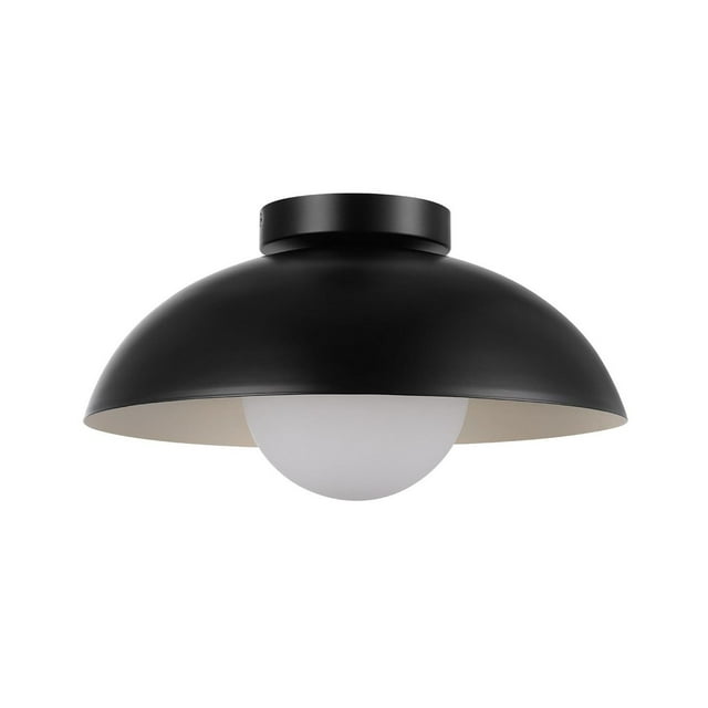 1-Light Matte White Flush Mount Ceiling Light with White Opal Glass Shade