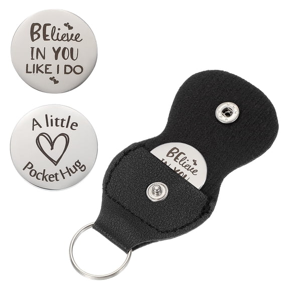 Pocket Hug Token, Double Sided Coin with Leather Keychain Long Distance Relationship Inspirational Keepsake Gifts, Believe in You like I do
