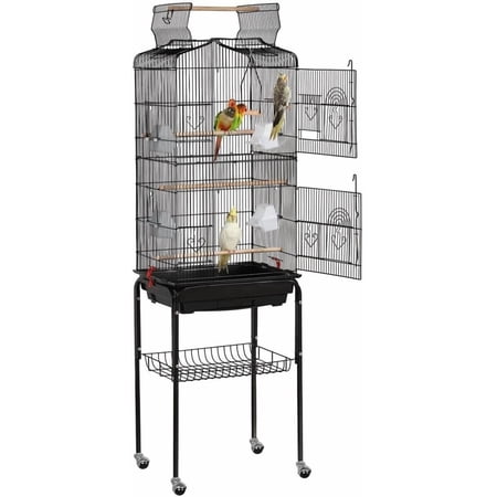 CHTER 64'' Open Top Bird Cage for Parakeet, Detachable Rolling Stand Parrot Cage with Slide-Out Tray & Feeders, Large Bird Cages for Cockatiel, Budgie, Lovebird, Small Medium Birds