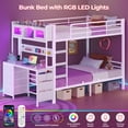 thumbnail image 6 of Plonmago Twin Over Twin Bunk Bed with Desk,Twin Size Bunk Beds with LED Light & Charging Station,Metal Bed with Safety Guardrail,Ladder,Space Saving,White, 6 of 9