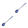 thumbnail image 2 of Moyic Cuchara de estilo coreano con mango largo de acero inoxidable 304, café, sopa, bebida, cereal, postre, comedor, cucharadita caliente Azul 2piezas Moyic CBP040688, 2 of 5