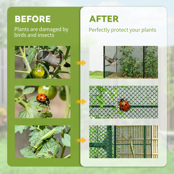 Green Crop Cage Plant Protector, Steel & HDPE Frame, Zippered Walk-in Door, Windproof Level 4 for Vegetables & Crops