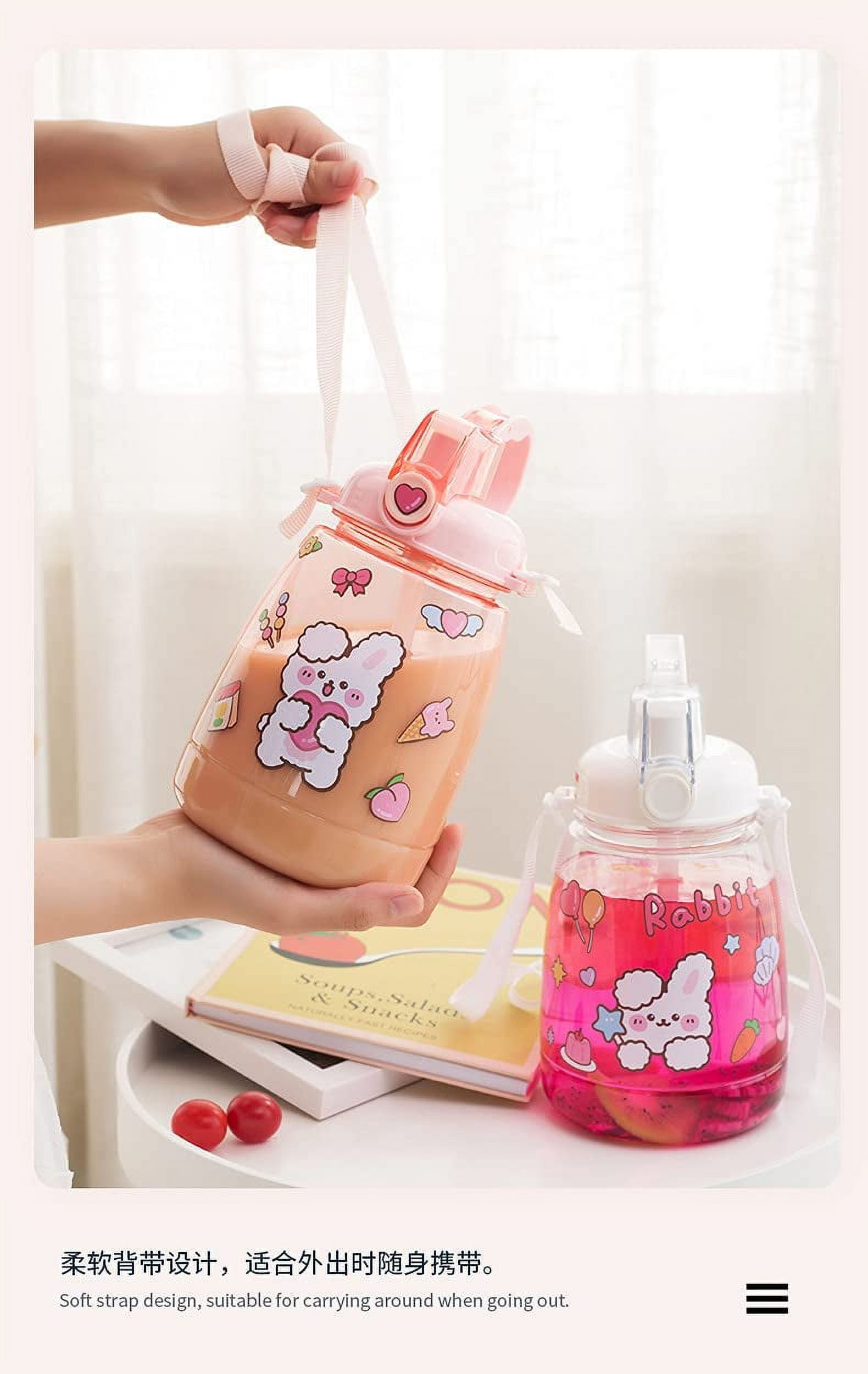 AXLOFO Glitz Big Belly Bottle Kawaii Water Bottles with Straw and Strap Water  Jug with Time Marker Cute Water Cups for School Outdoor Camping Student  Children (Pink 1300ml)