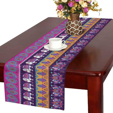 Paisley Table Runner - MKHERT Tribal Elephant Paisley and Hamsa Ethnic Vintage Retro Color Table Runner Home Decor for Wedding Party Banquet Decoration 16x72 Inch