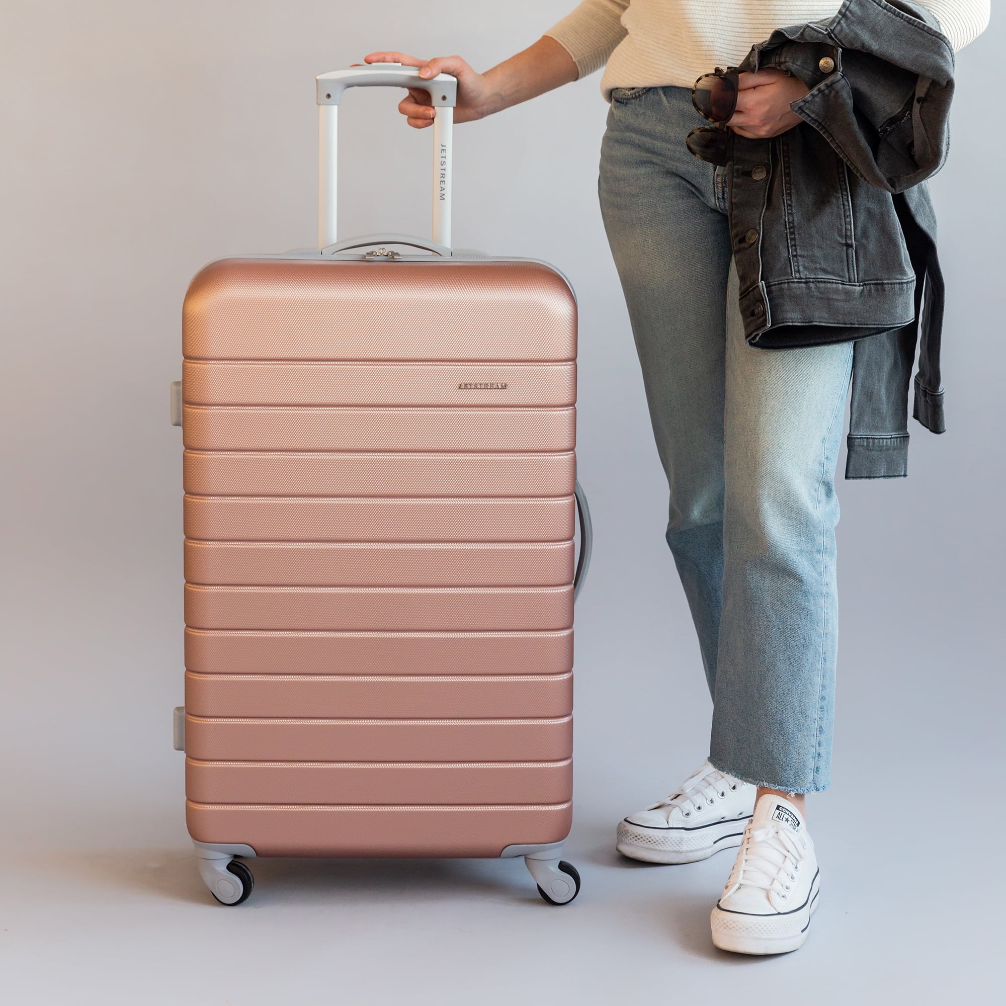 Jetstream 2pc Hardside Rolling Spinner Upright Set, Checked and Carry-on Luggage Duo, Rose Gold