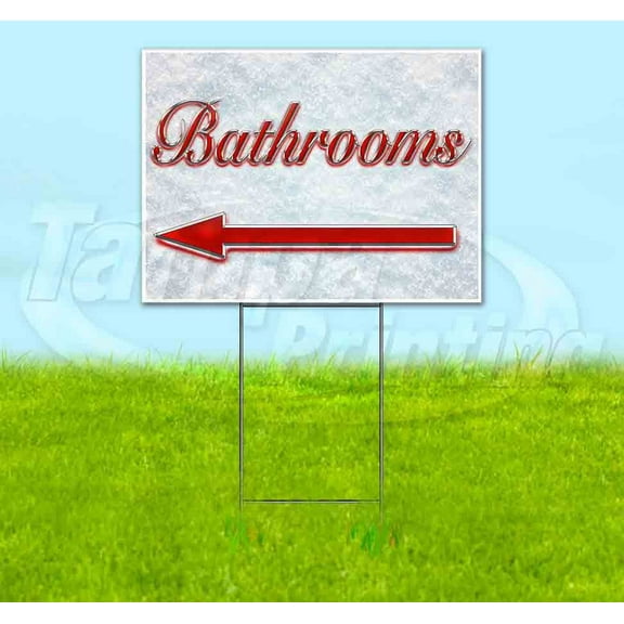 Bathrooms Left Arrow (18" x 24") Yard Sign, Includes Metal Step Stake