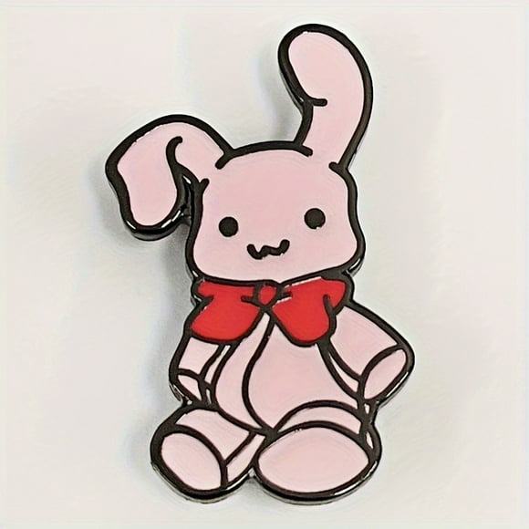 Cute Pink Plush Rabbit Brooch Pin - Japanese Anime & Manga Inspired, Zinc Alloy With Uv Coating, Perfect For Casual Attire
