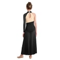 thumbnail image 2 of Raenseen Kids Girls Modern Lyrical Dance Dress One-shoulder Applique Mesh Split Dresses Black 6, 2 of 5