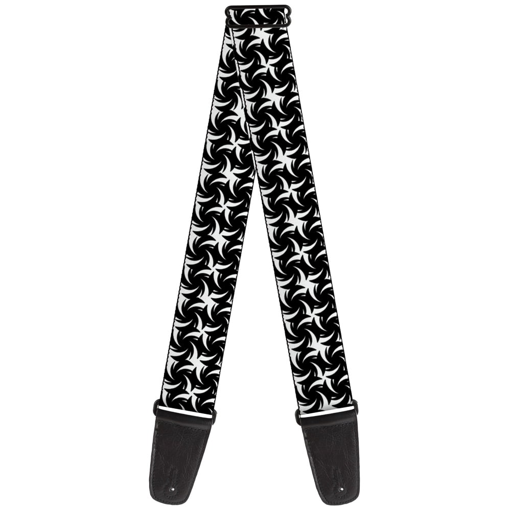 Buckle-Down Guitar Strap, Pinwheel Plumes White Black, 2 Inches Wide