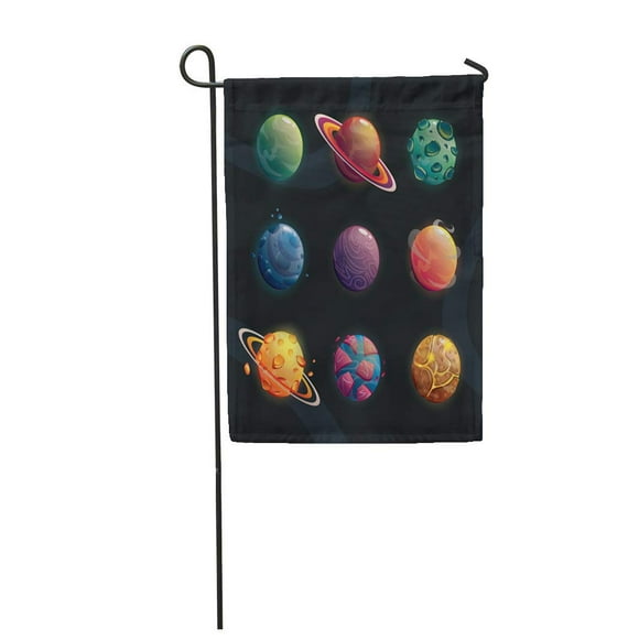 POGLIP Colorful Game Cartoon Fantasy Planets on Space Green Alien Galaxy Garden Flag Decorative Flag House Banner 12x18 inch