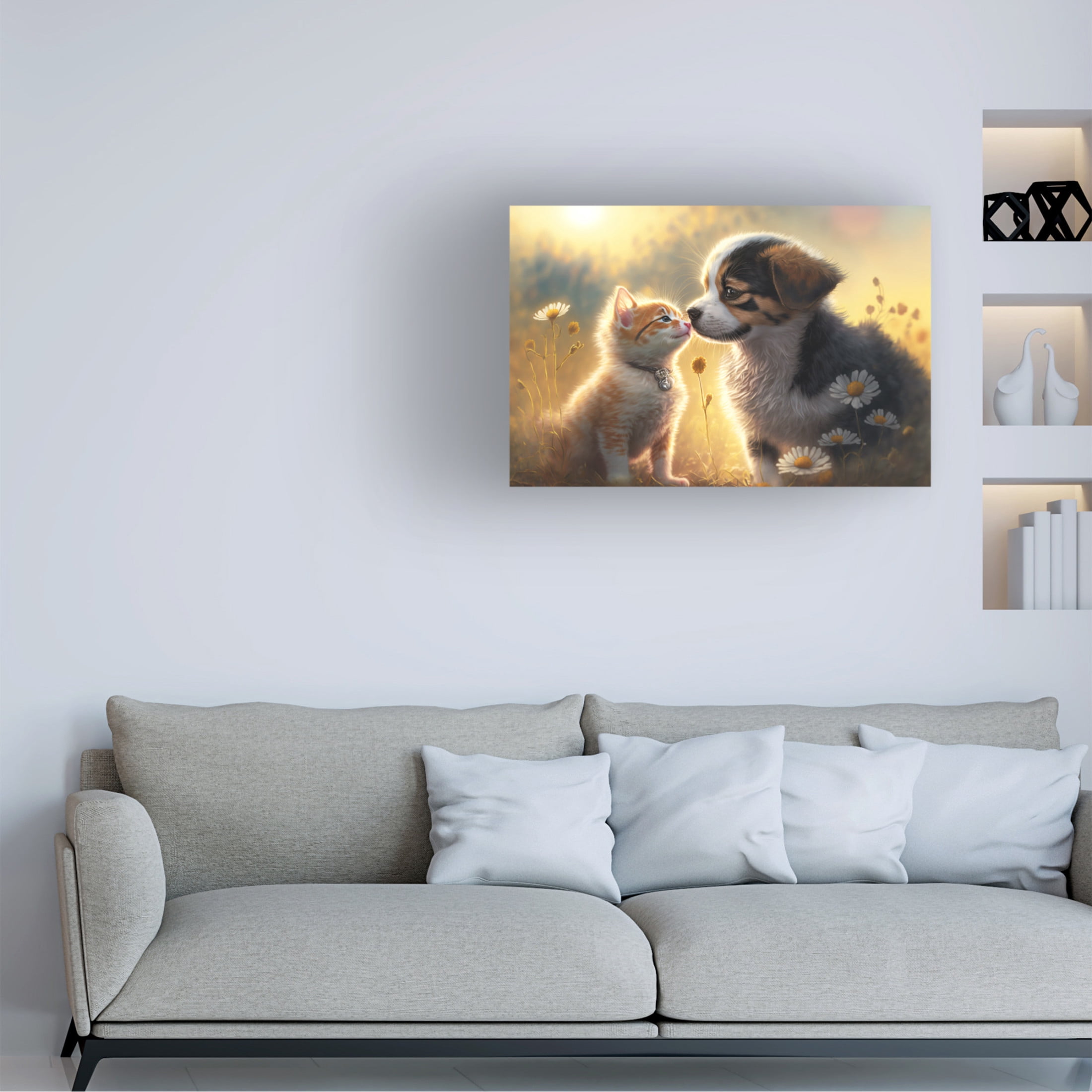 Canvas Wall Art - Ray Heere 'Cats And Dogs 3' Wall Art for Living Room, Bedroom, or Office Décor by Trademark Fine Art - 19 x 12 Inches