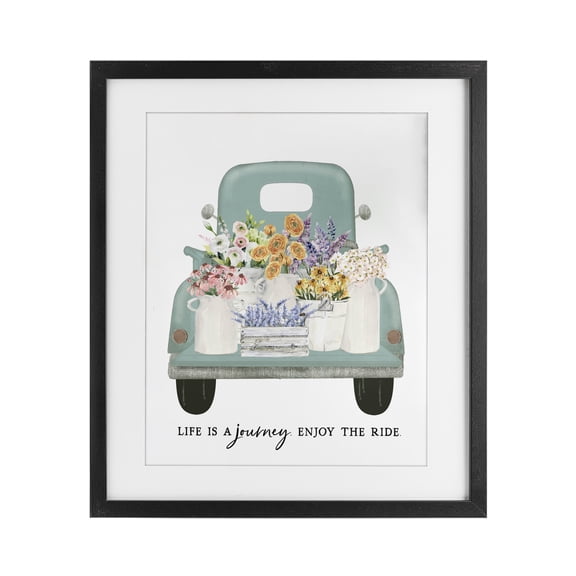 Enjoy The Ride Truck Black Framed Print Under Glass, design by Lettered and Lined