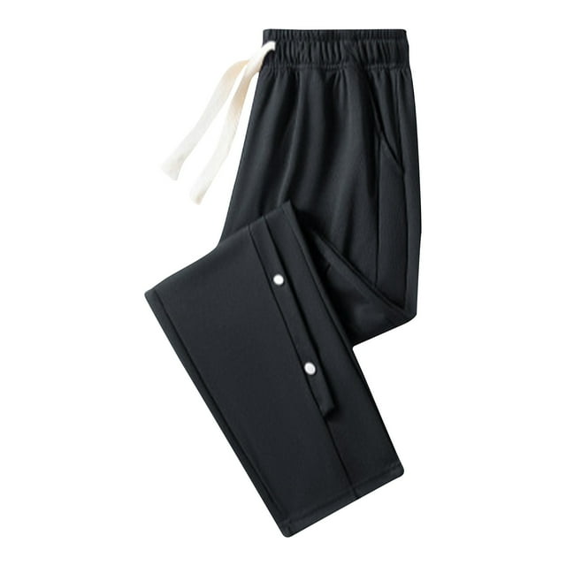 AherBiu Mens Tear Away Basketball Pants Running Open Botttom Sweatpants with Pockets High Split Snap Button Pants
