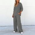 thumbnail image 4 of Zeijnsda Womens 2 Pieces Sets Thin Relaxed Solid Color Lounge Sets V-Neck Long Sleeve Tops and Straight-leg Pockets Trousers Daily Leisure Sets, 4 of 6
